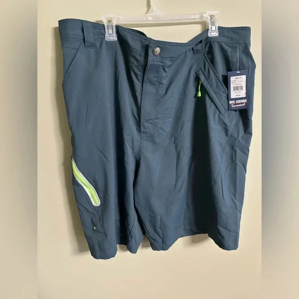 Reel Legends Men's Performance Shorts - Slate Blue with Lime Accent